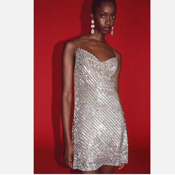 ZARA VESTIDO LENCERO MINI LENTEJUELAS SIZE M NEW WITH TAG!